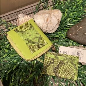 Charming Charlie lime Green Snake Print Wallet Set